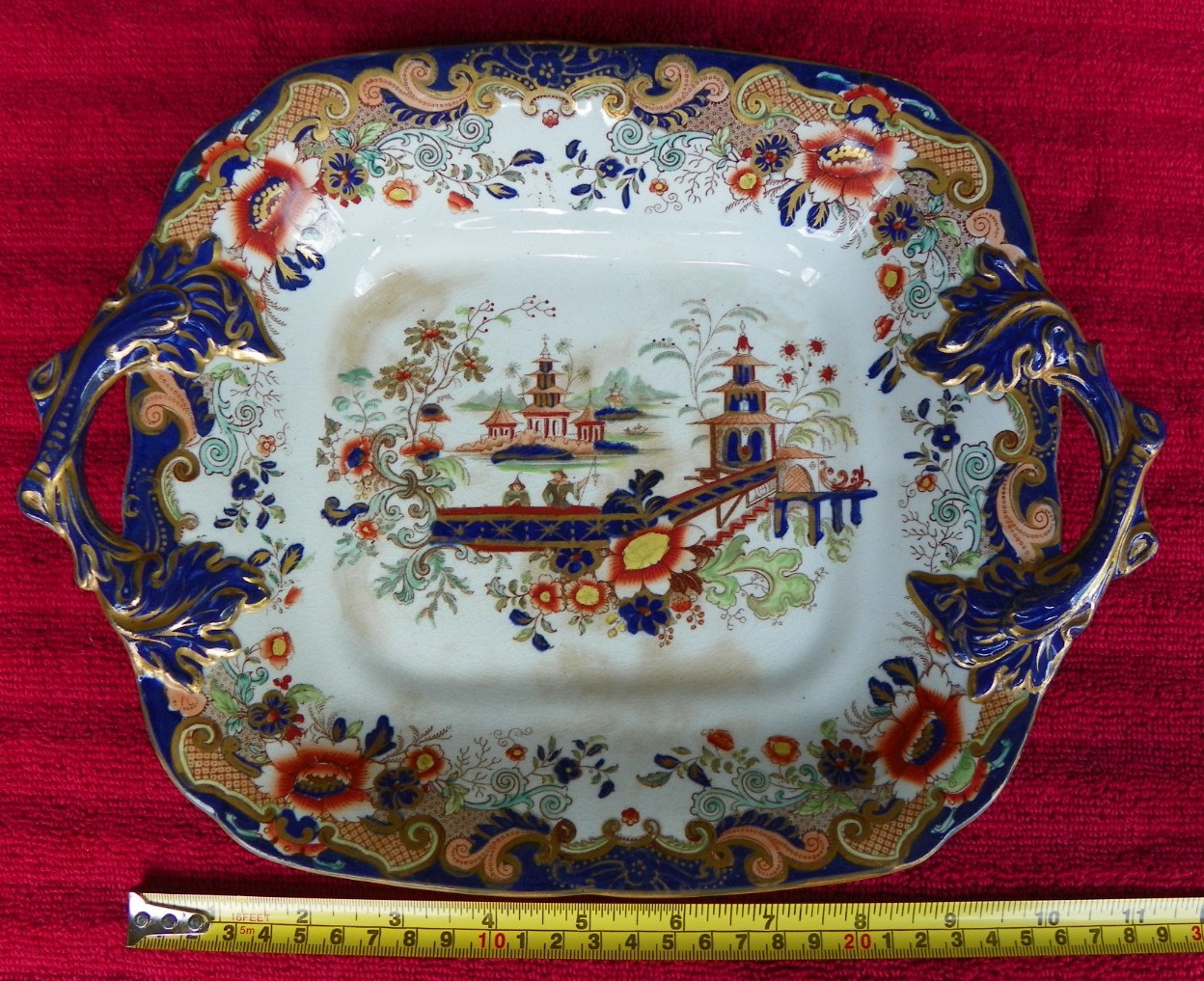 19 C. Antique English Ironstone Platter ORIENTAL PATTERN 11 X 8 1/2 INCH 19 C. Antique English Ironstone Platter ORIENTAL PATTERN 11 X 8 1/2 INCH