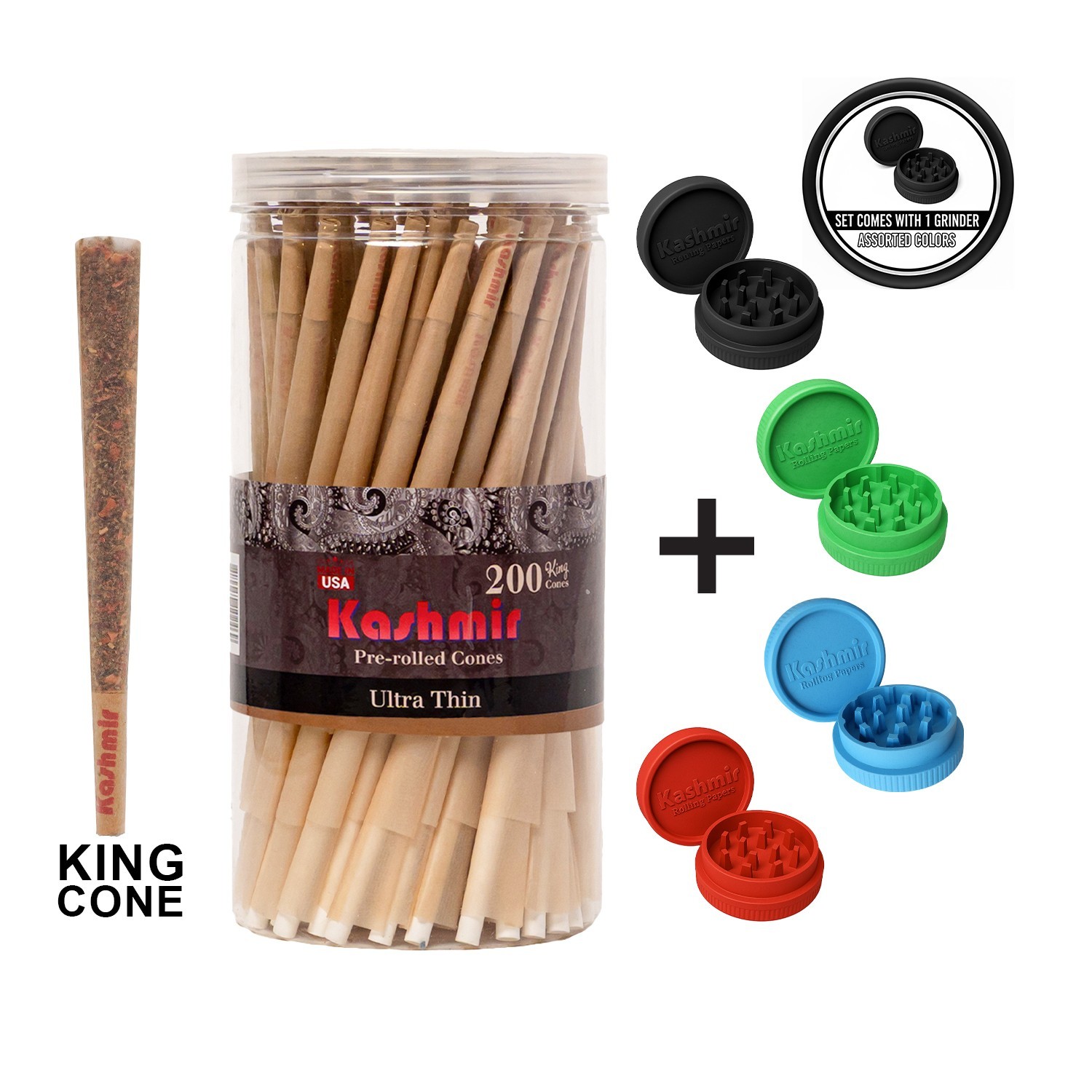 King Size Pre Rolled Cones Ultra thin 200 Ct Rolling Paper Cones W/Tips-Kashmir