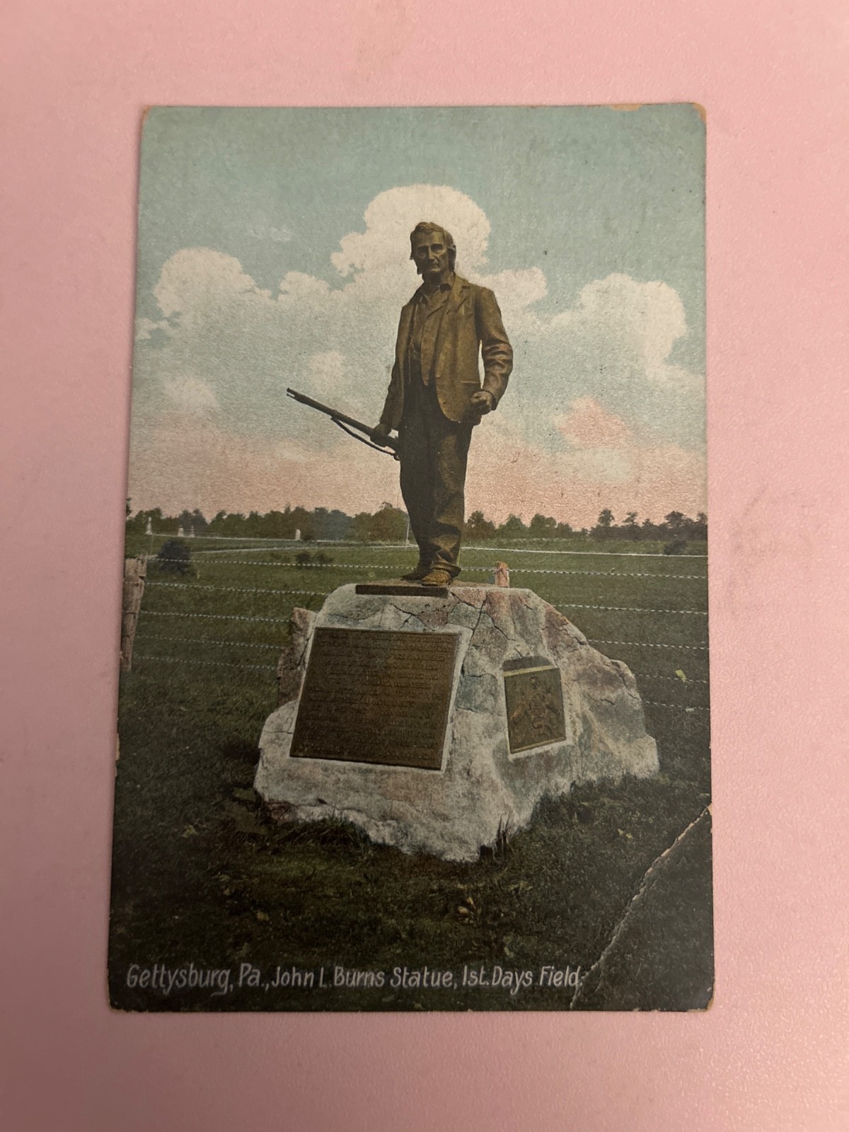 1911 Gettysburg PA, John Burns Statue, postcard