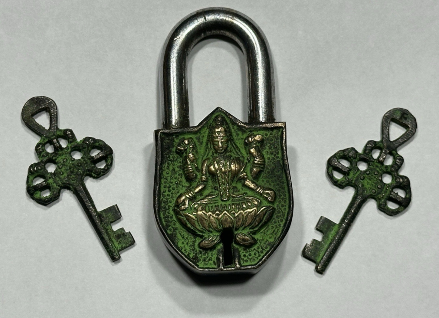 Vintage Brass Lord Shiva Antique Style Temple Padlock Keys - Decorative lock