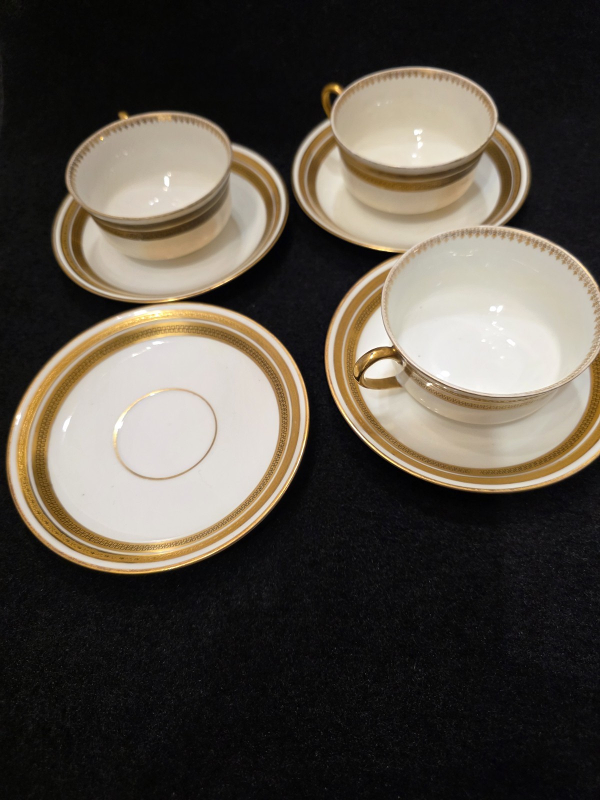 Antique Limoges Porcelain Tea Cups And Saucers M. Redon 3 sets,cups are repaired