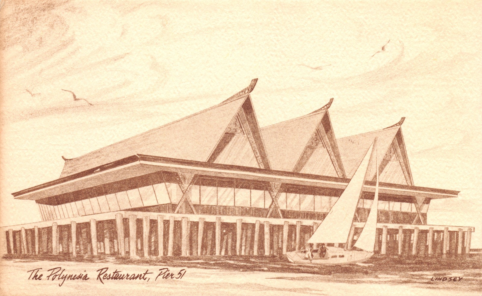 Postcard Seattle WA The Polynesia Restaurant Art Sketch Postcard Seattle WA The Polynesia Restaurant Art Sketch