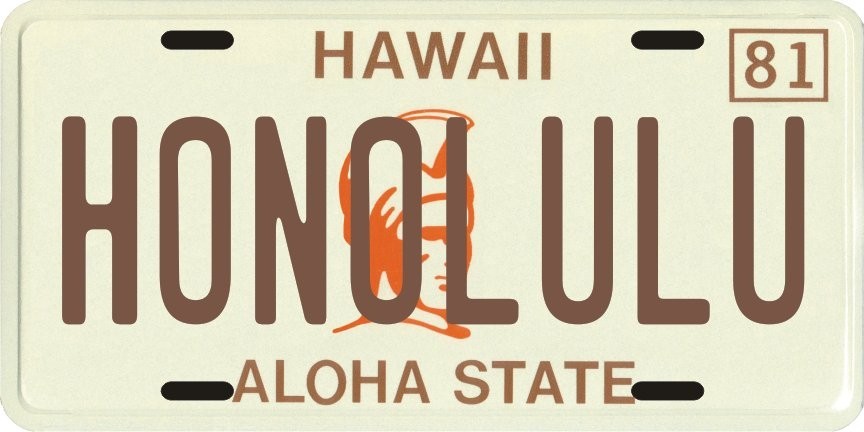 Hawaii 1980's HONOLULU Aluminum License Plate Hawaii 1980's HONOLULU Aluminum License Plate