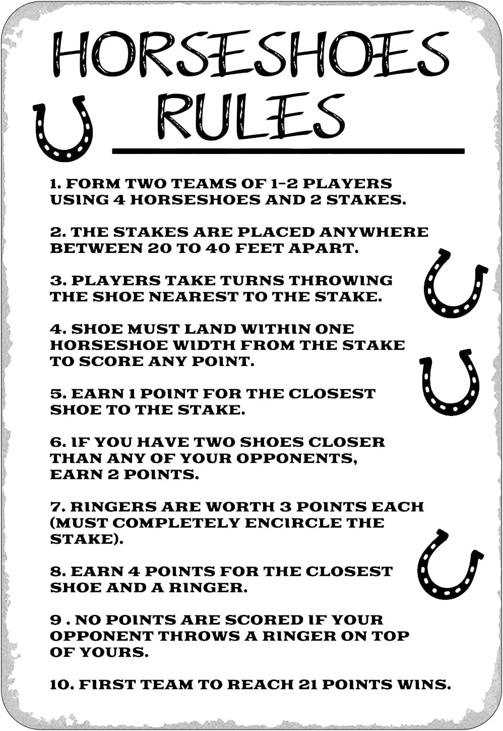 Horseshoes Rules Retro Metal Tin Sign Man Cave Wall Decorations Home Sign 12 X 8