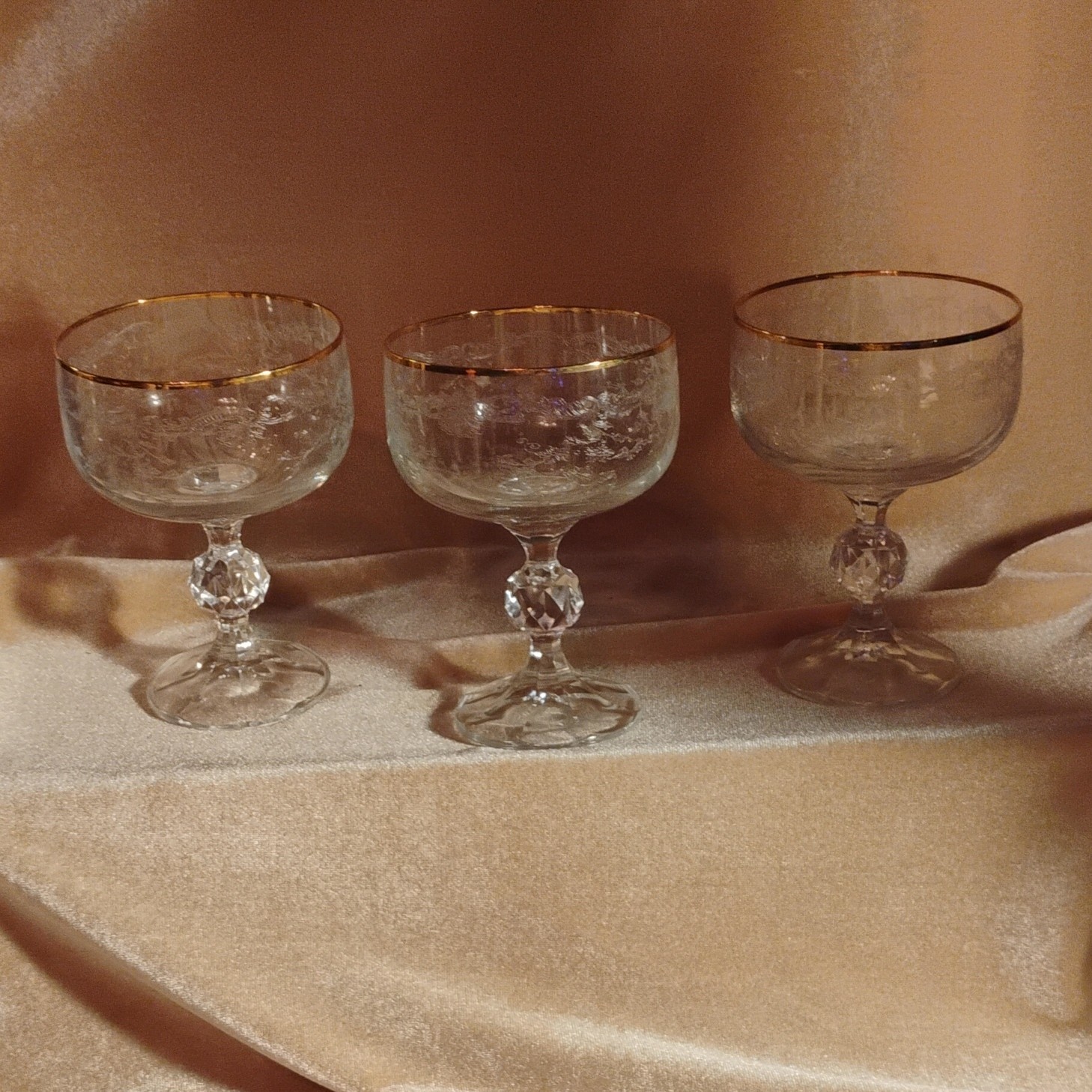 Bohemia Crystal Queen Anne's Lace Etched Champagne/tall Sherbet glasses lot of 3