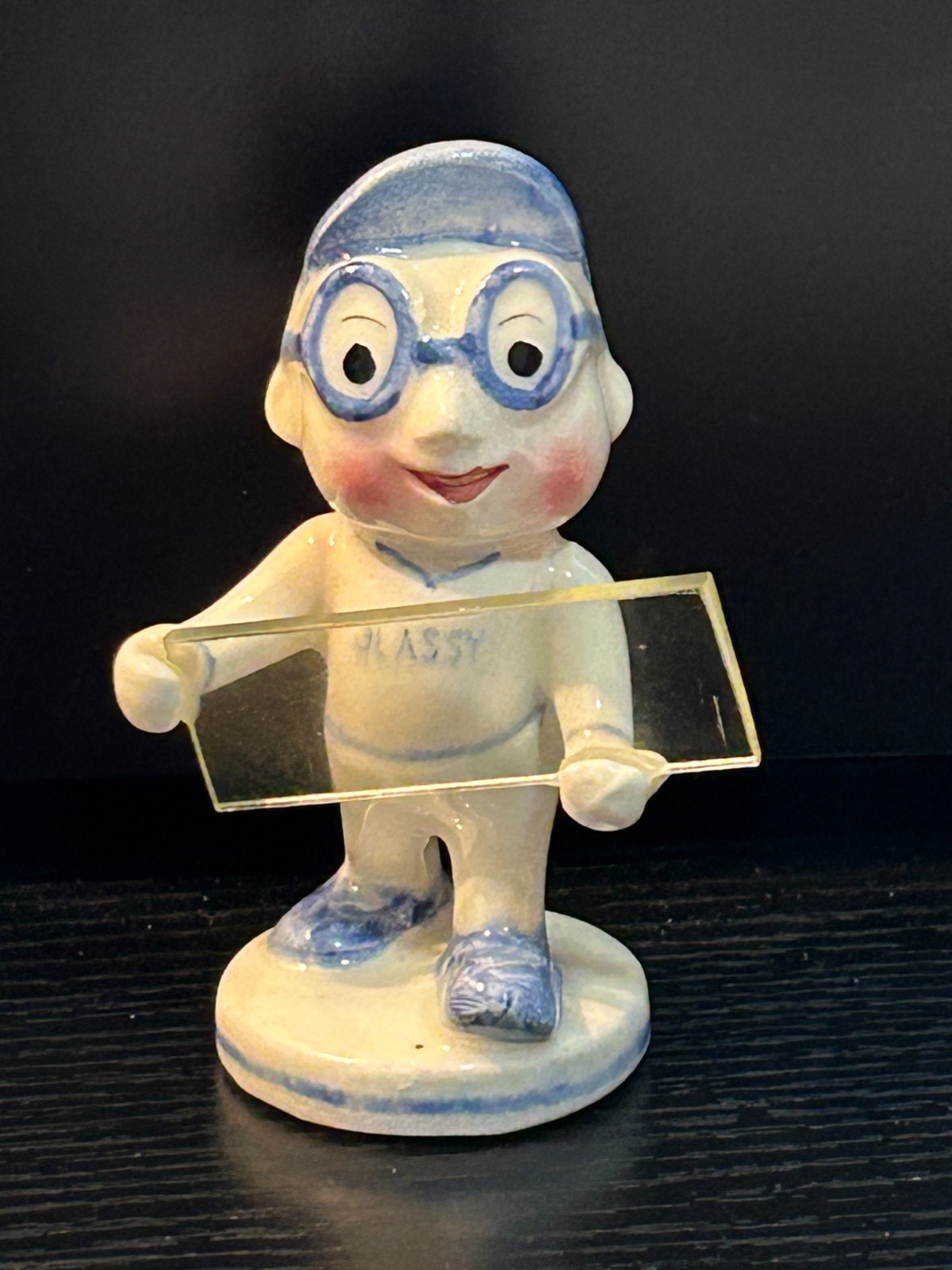 “GLASSY” Japanese Ceramic Advertising Figurine/Business Card Holder/Mid-Century