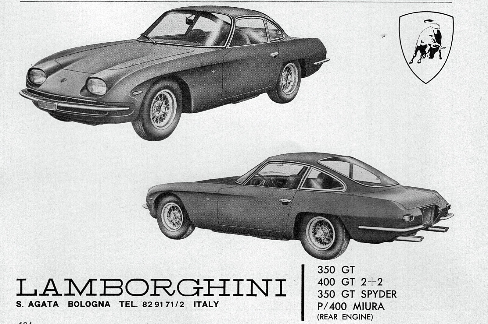 1966 Lamborghini 350 GT & 400 GT 2+2 Original Print Ad 1966 Lamborghini 350 GT & 400 GT 2+2 Original Print Ad