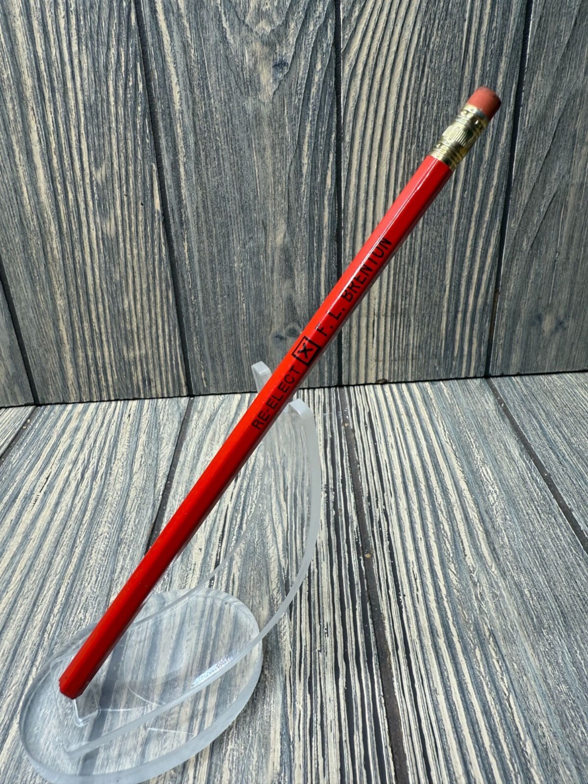Vintage Red Campaign Pencil Re-Elect F.L. Brenton Republican Representative