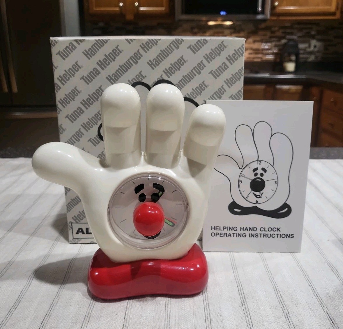 Vintage NOS 1988 Hamburger Helper Helping Hand Alarm Clock (MIB)