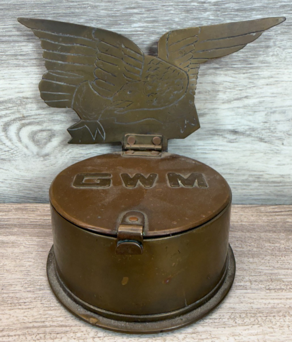 Antique 1908 Pre-WWI US Navy 3in 50 Cal Shell Trench Art Jar Brass Eagle GWM