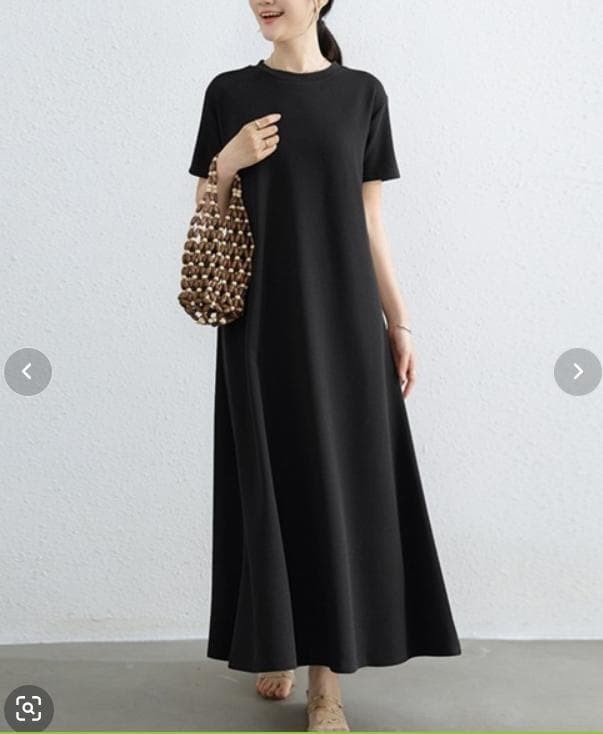 Black Half Sleeve Long Knit T-shirt Dress Relaxed A-Line