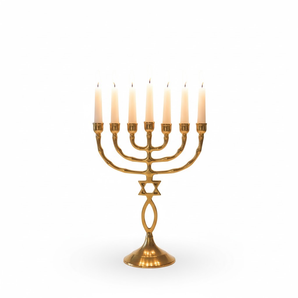 Jerusalem Menorah With Star of David - Messianic Menora Israel - made of brass