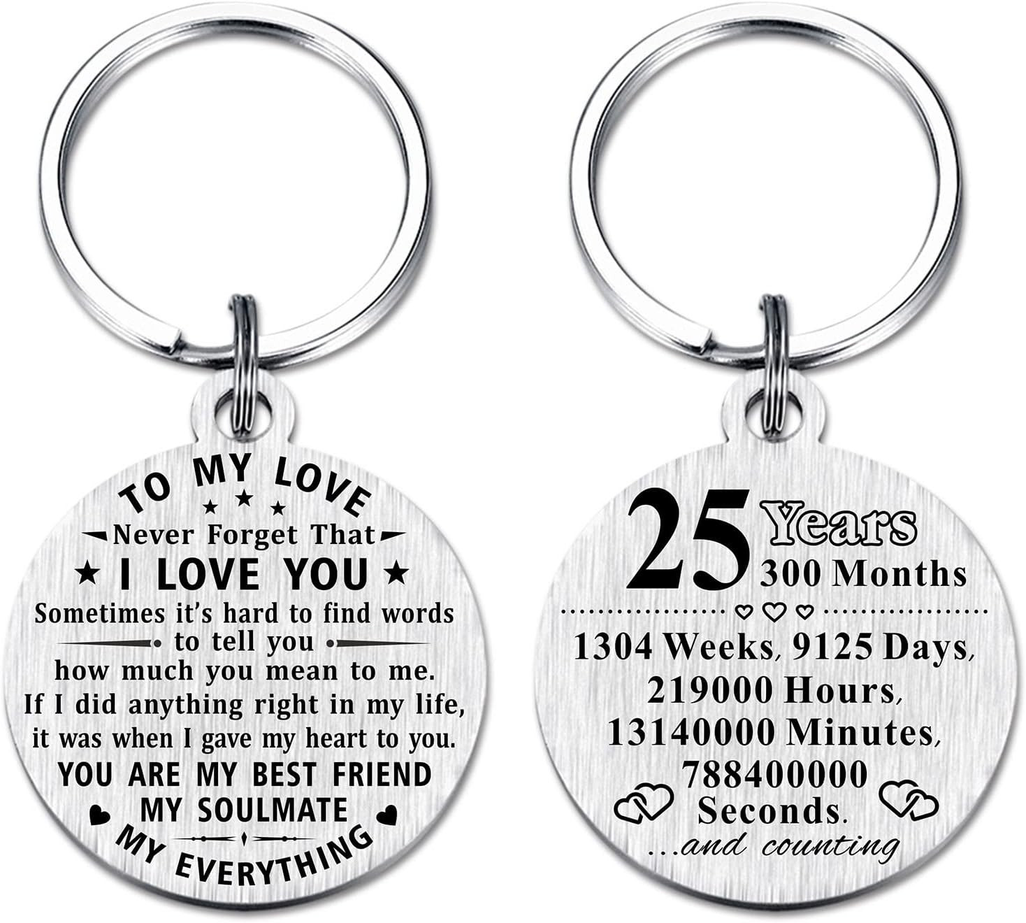 25Th Anniversary Keychain Gifts, Steel Engraved 25 Year Anniversary Decorations,