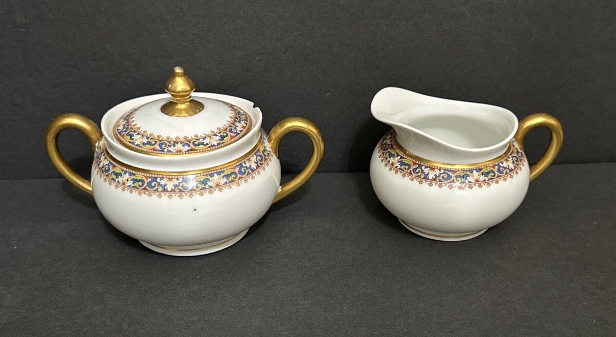 Vtg Vignaud Limoges France Covered~Sugar~Bowl~Creamer Wright~Tyndale & Van Rodin
