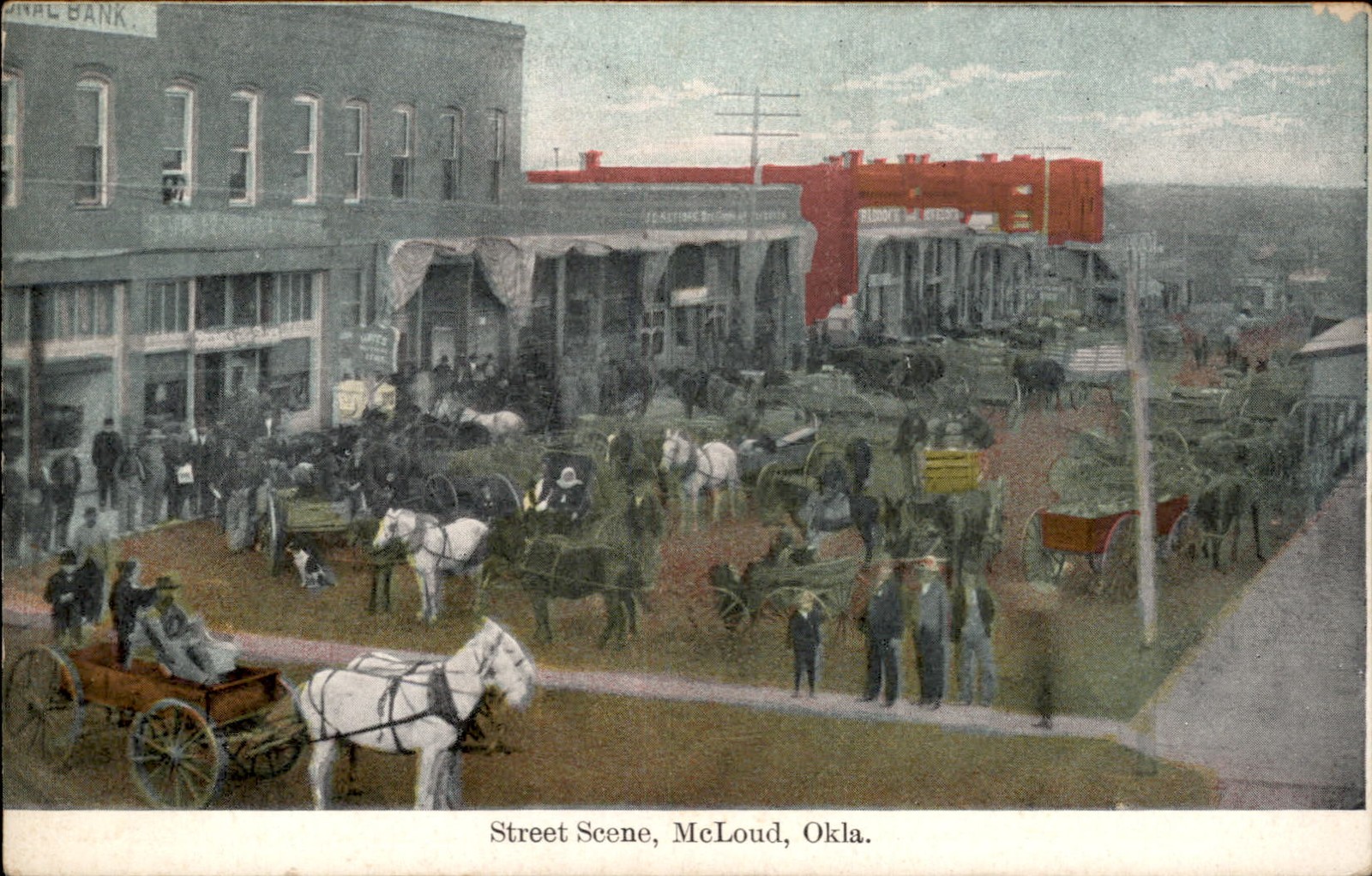 McLoud Oklahoma OK Street Scene Linen c1910 Vintage Postcard bhn SCARCE