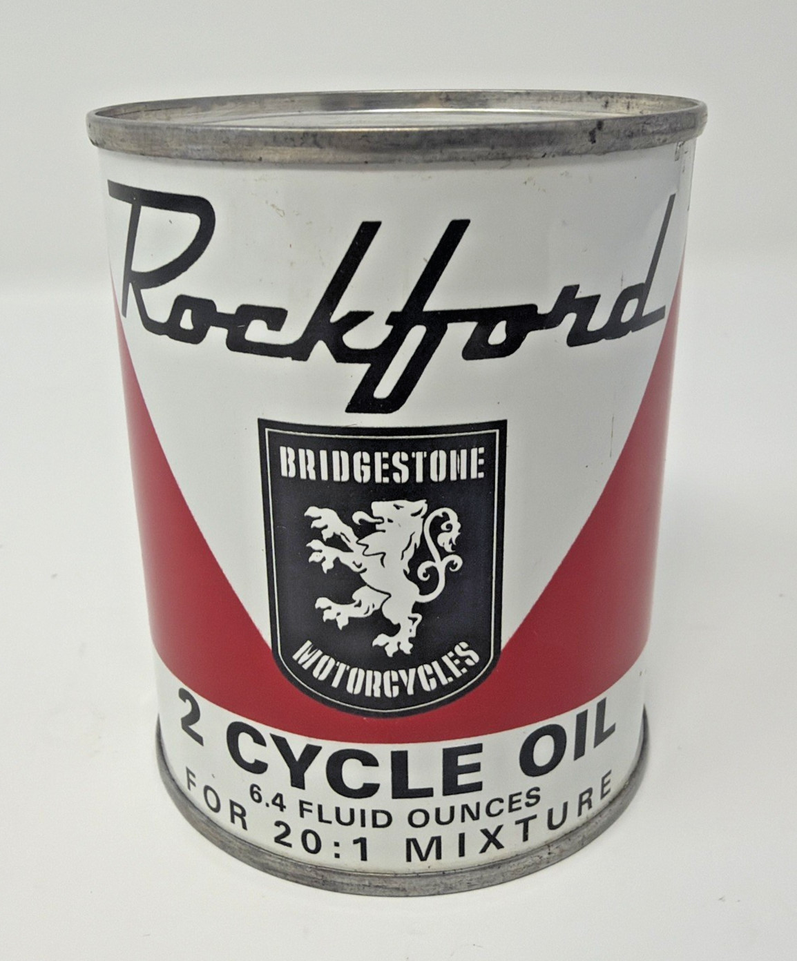Vintage Rockford Bridgestone Motorcycles 2 Cycle Oil 6.4 Fluid Ounces Tin Can