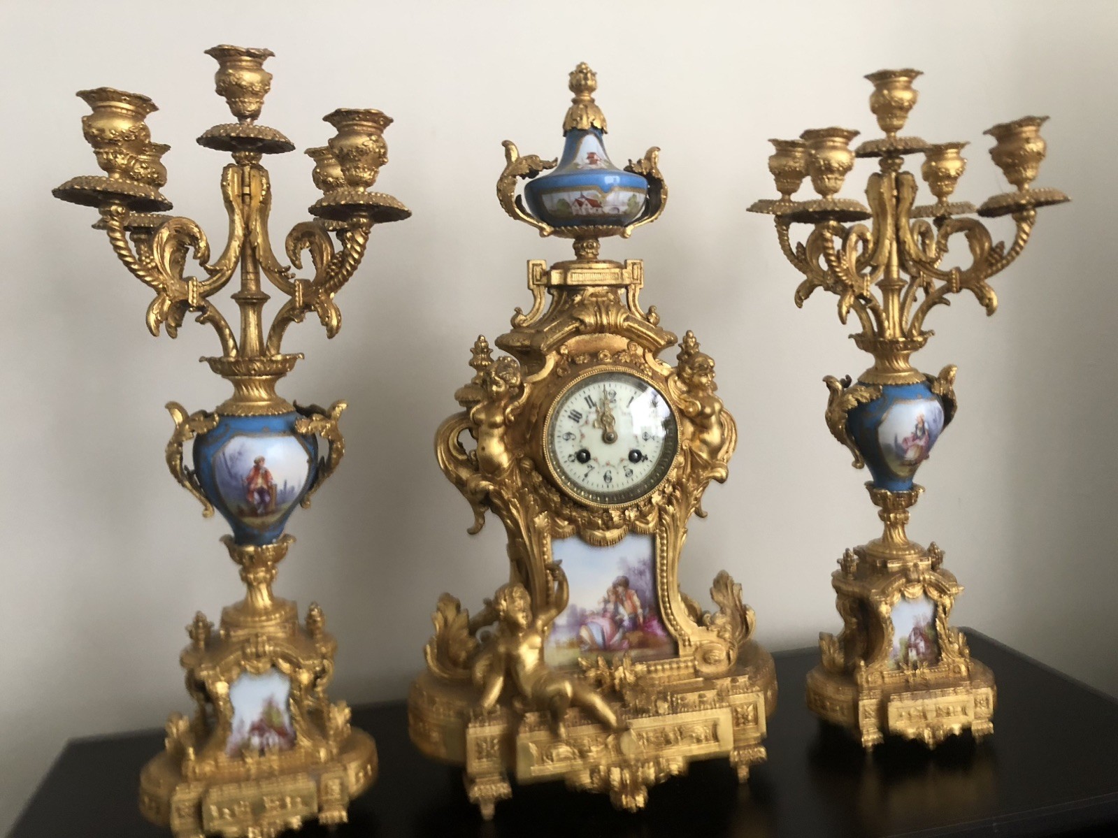 Antique French Clock Garniture Set with Candelabra Pair c.1889