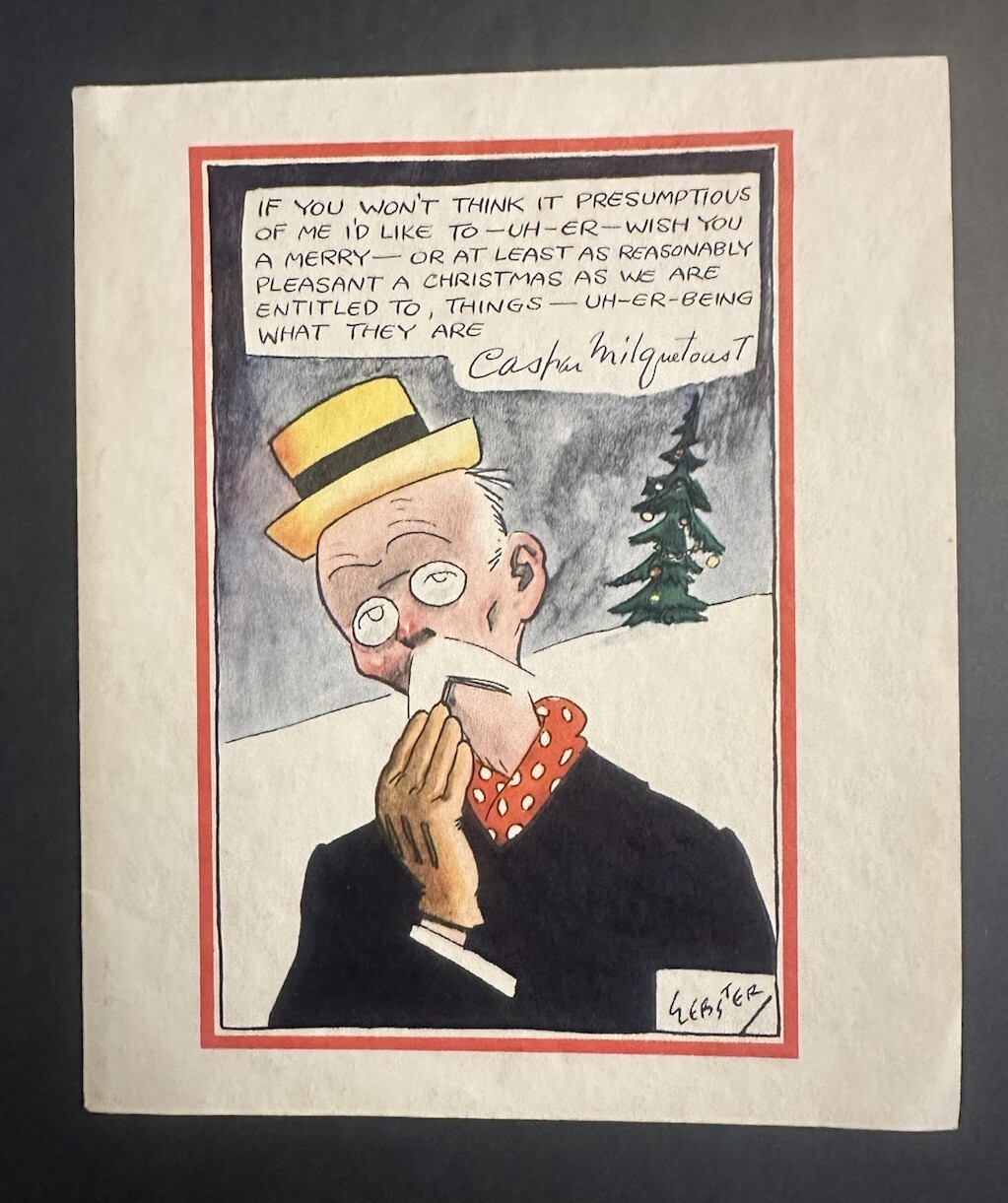 Vintage Caspar Milquetoast H.T. Webster Timid Soul Comic Strip Christmas Card
