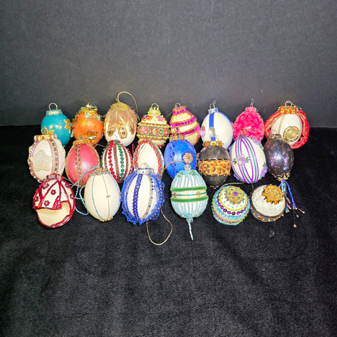 (24) Handmade Beaded Egg-Shell Christmas Ornaments Multicolor Lot