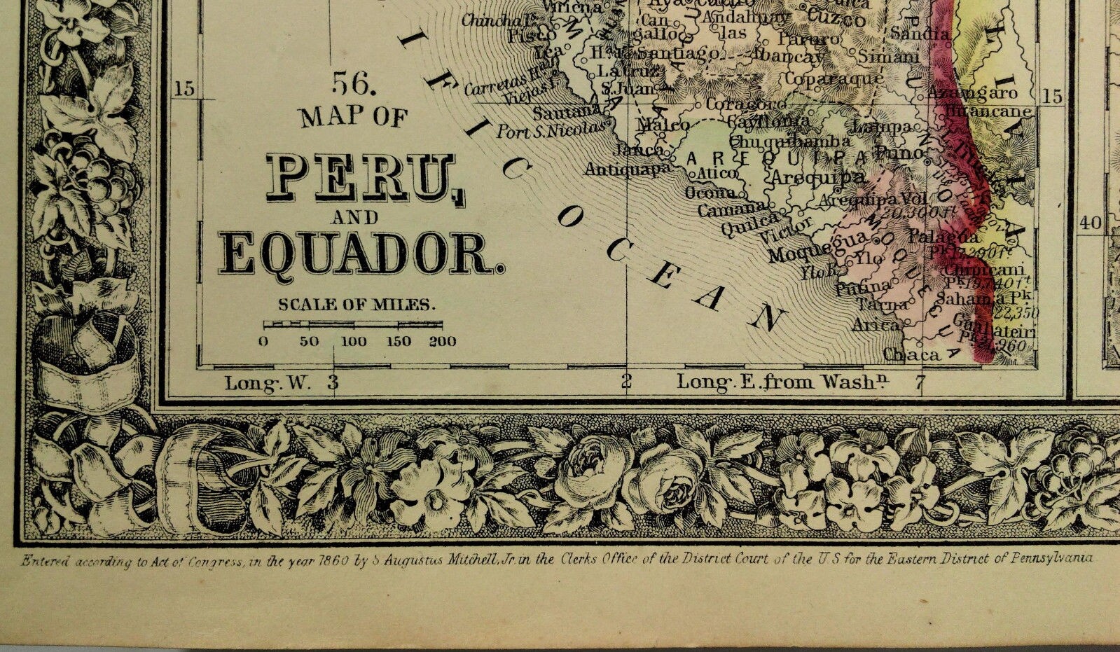 1860 Mitchell's Huge Hand Tinted Map NEW GRANADA Venezuela GUIANA Peru EQUADOR 1860 Mitchell's Huge Hand Tinted Map NEW GRANADA Venezuela GUIANA Peru EQUADOR