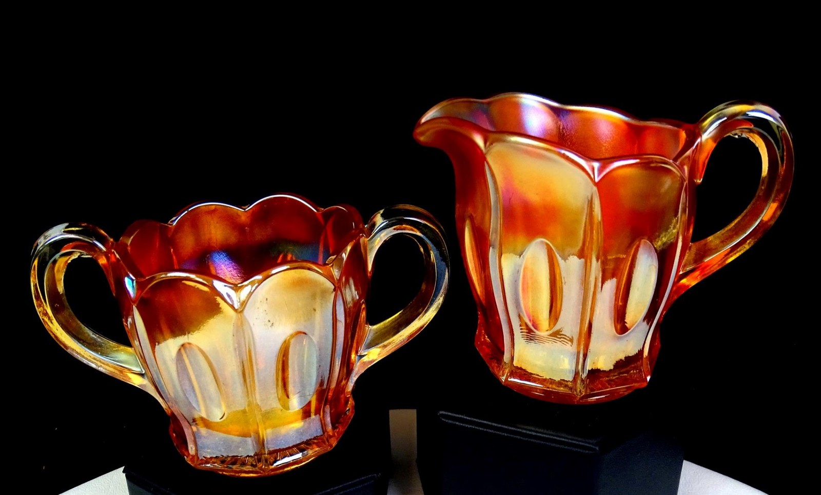 Dugan Marigold Carnival Glass Long Thumbprint 3 1/2\
