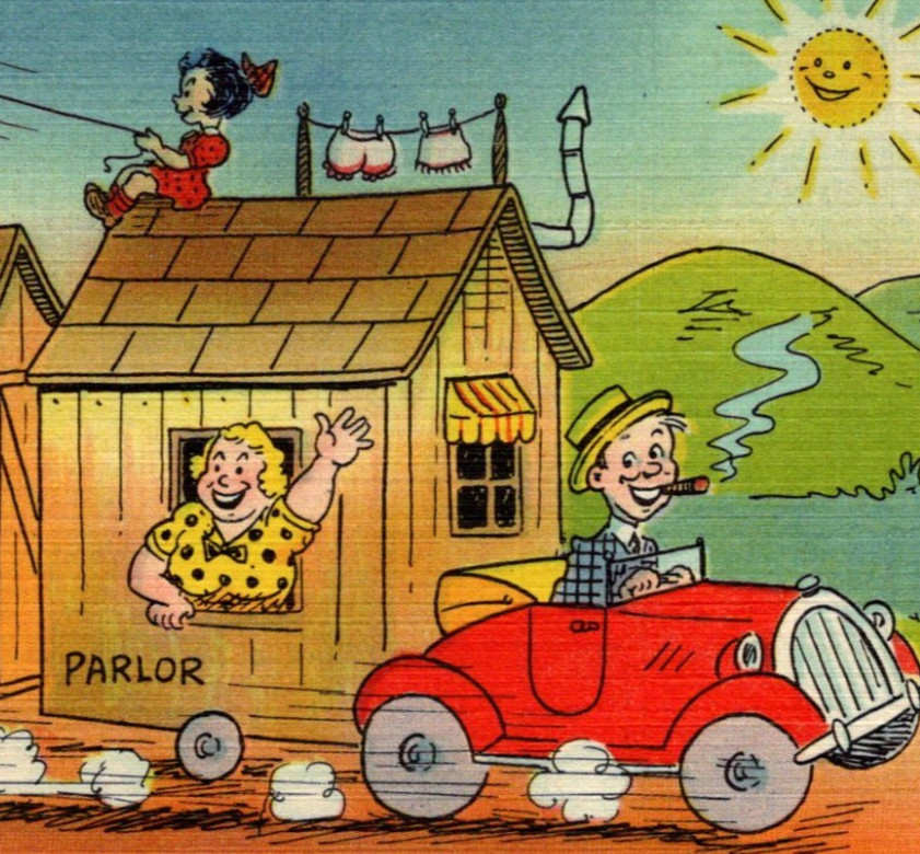 * VTG Linen Postcard Comic No Matter Where We Roam It\'s Just Home Sweet Home