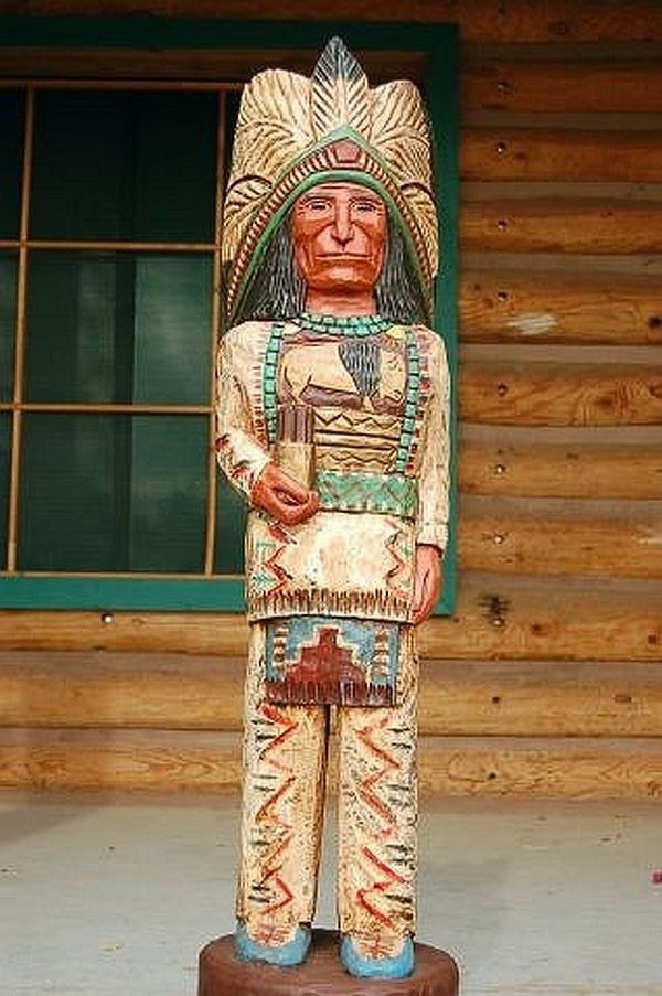 4\' Cigar Store Indian Buffalo Chief 4 ft Hand Carved Wooden Figure, F Gallagher