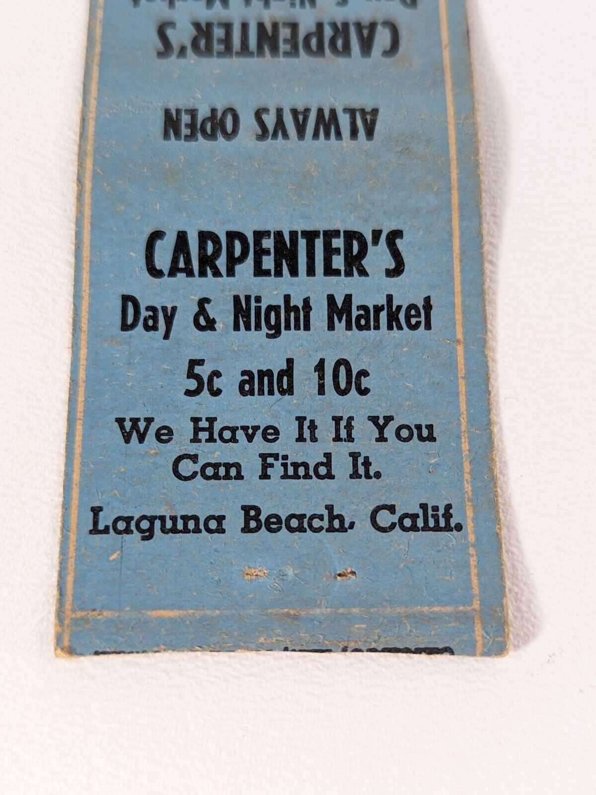 Carpenters Day And Night Market Laguna Beach California Vintage Matchbook Cover