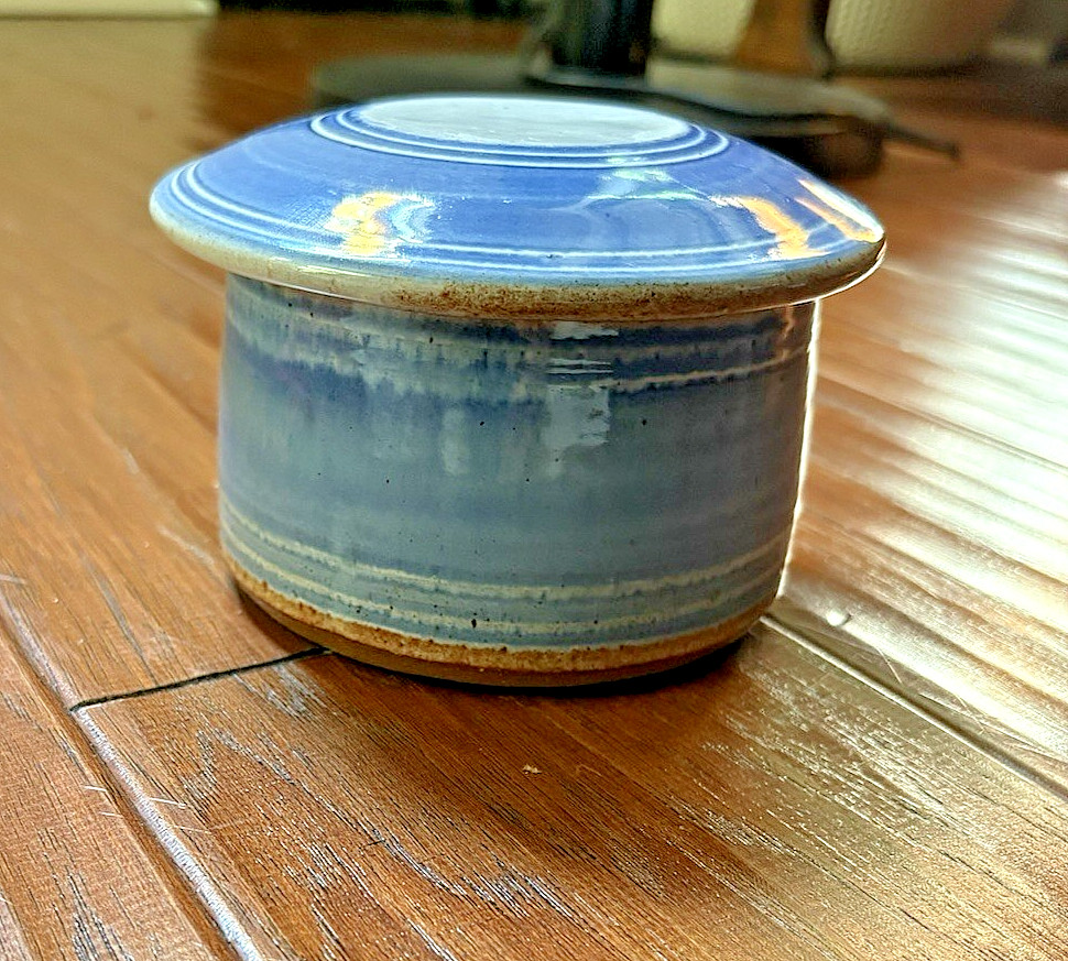 Antique Stoneware Butter Crock Blue With Lid Farmhouse Primitive Antique Stoneware Butter Crock Blue With Lid Farmhouse Primitive