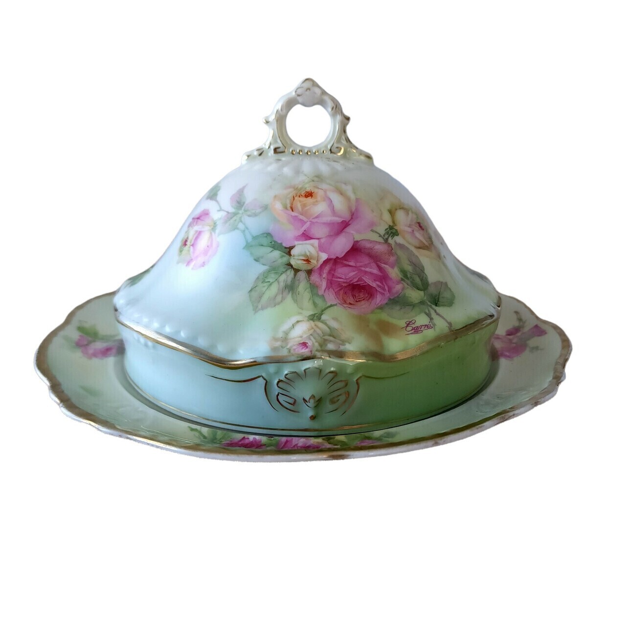 Schwarzburg Rudolstadt Straus & Söhne Porcelain Hand Painted Cottage Roses Dish