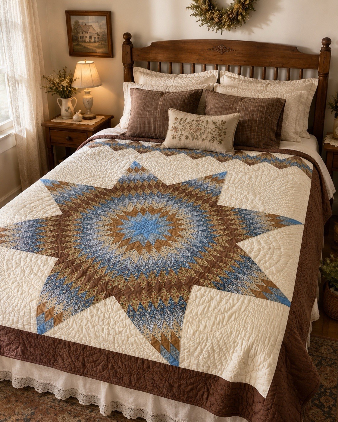 Vintage Lone Star Patchwork Quilt Handmade Queen Size 82x100 Bedspread Multi
