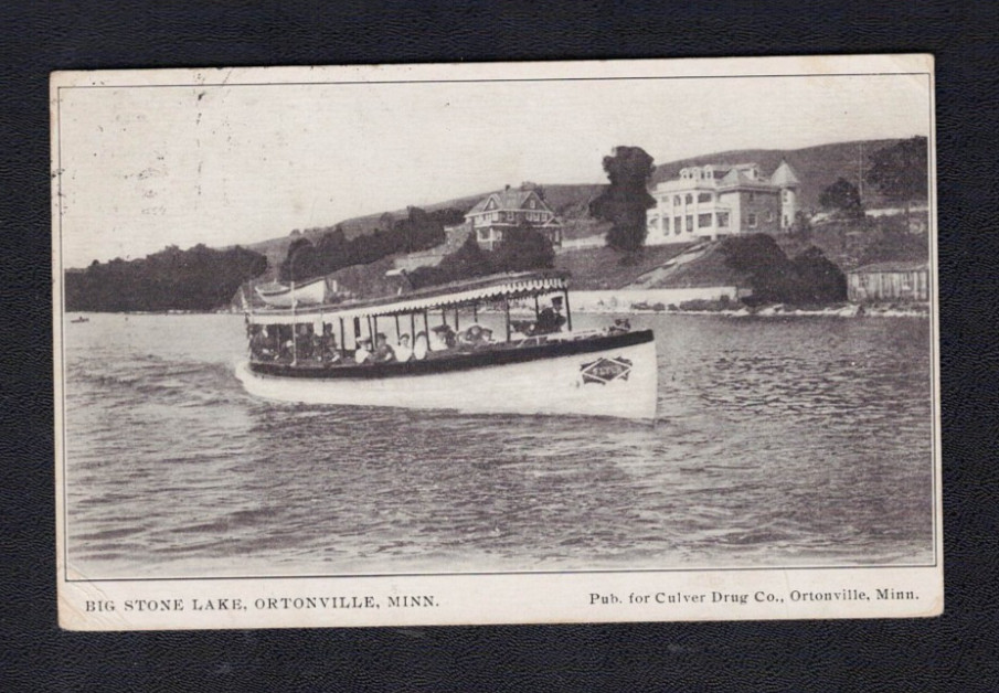Ortonville MN Minnesota Big Stone Lake Sight Seeing Boat Early Postcard 1907 PM