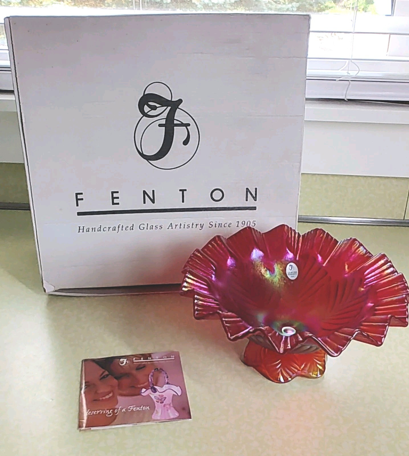 Vintage Fenton Ruby Red Glass Ruffled Compote Dish Pedestal Candy Bowl Trinkets 