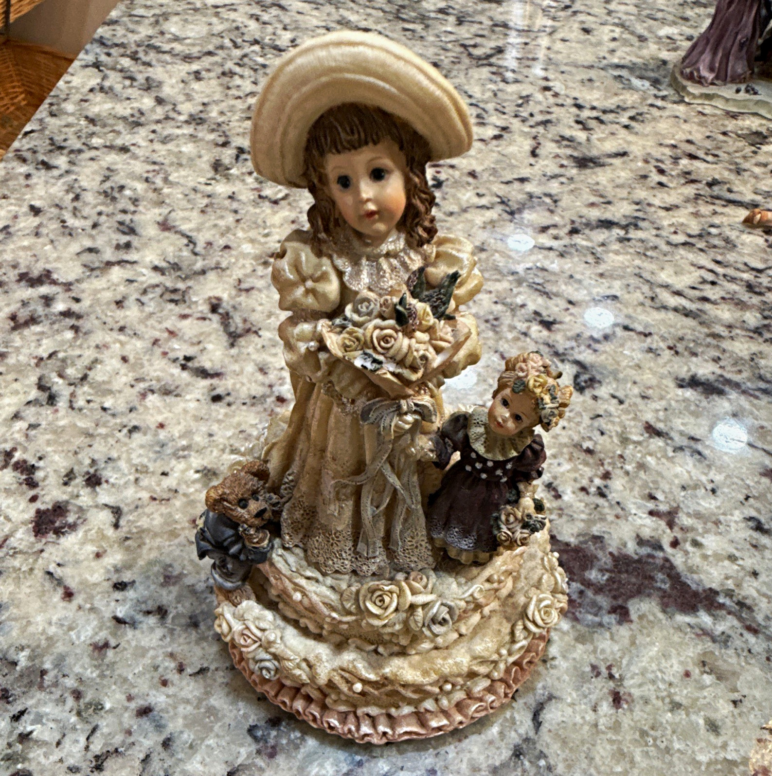 Victorian Girl Resin Figurine w/ Teddy Bear, Beige Cream Brown Decor Victorian Girl Resin Figurine w/ Teddy Bear, Beige Cream Brown Decor