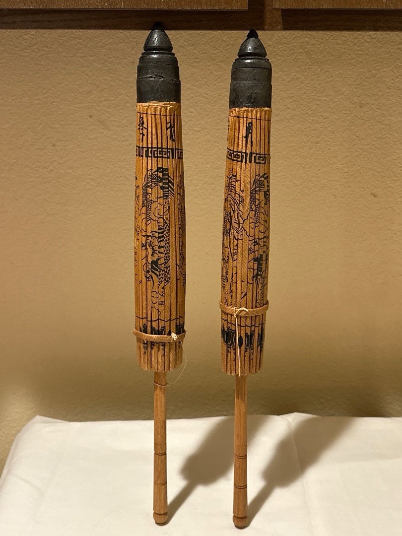 Vintage Chinese Dragon Oil Paper Parasols Set of 2 Bamboo Ribs Excellent Vintage Chinese Dragon Oil Paper Parasols Set of 2 Bamboo Ribs Excellent