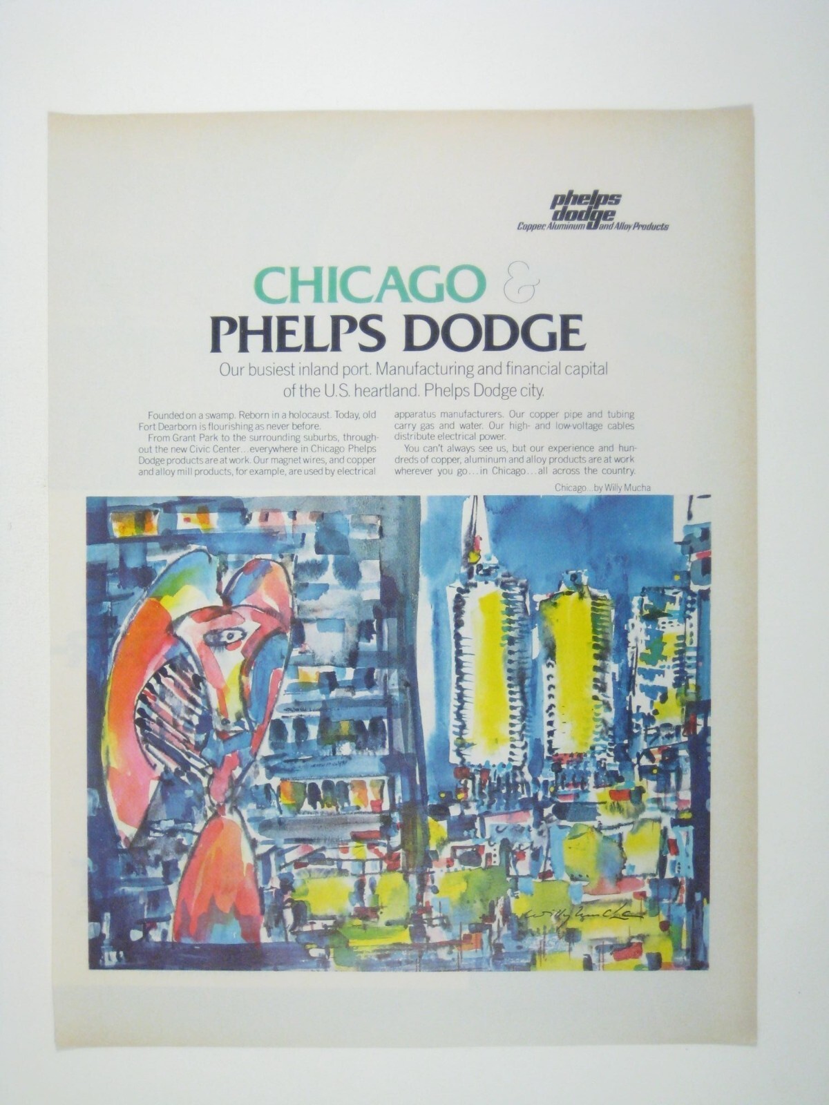 Vintage 1971 Phelps Dodge Copper City Chicago Advertising Print Willy Mucha