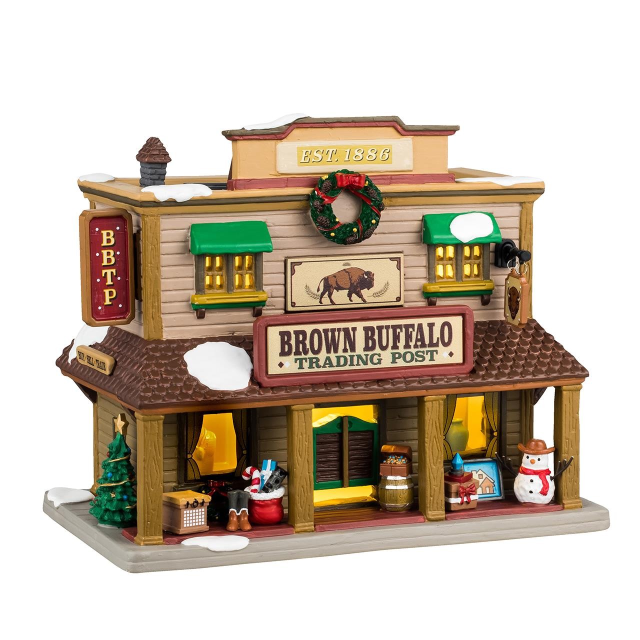 Lemax Vail Village Brown Buffalo Trading Post with Festive Decors 45230 Lemax Vail Village Brown Buffalo Trading Post with Festive Decors 45230