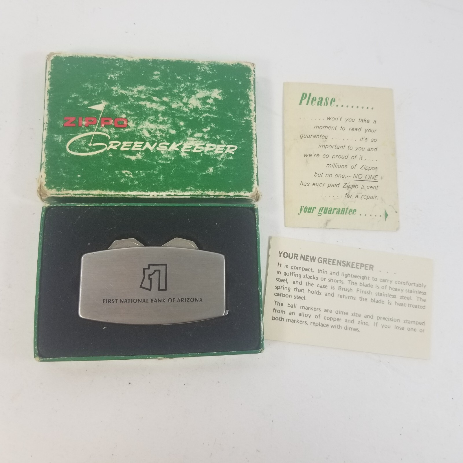 Zippo GreensKeeper First National Bank of Arizona Golf Pocket Tool Ball Markers