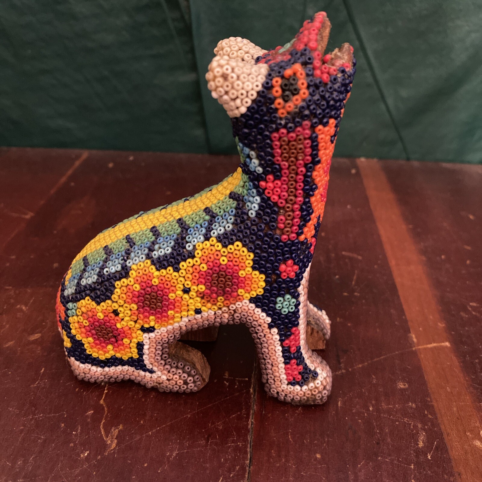 Huichol Beaded Wolf Coyote Howling Figure Handmade Mexican Folk Art Huichol Beaded Wolf Coyote Howling Figure Handmade Mexican Folk Art