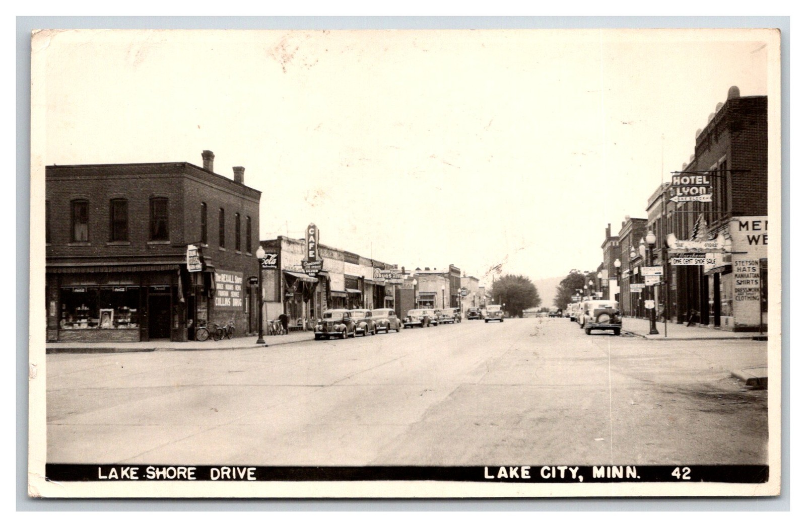 RPPC Lake Shore Drive Street Scene in Lake City, Minnesota 1940s ~