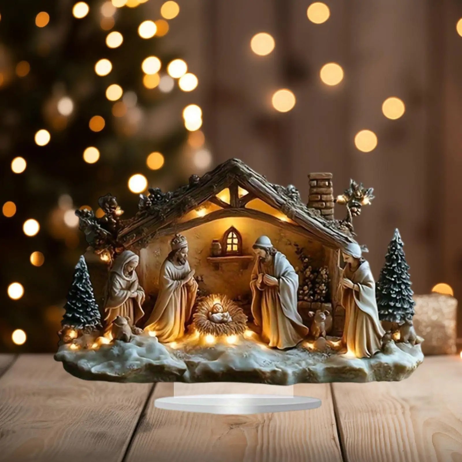Lighted Nativity Scene Christmas Decor, Jesus Birth Holy Family Figurine Set New Lighted Nativity Scene Christmas Decor, Jesus Birth Holy Family Figurine Set New