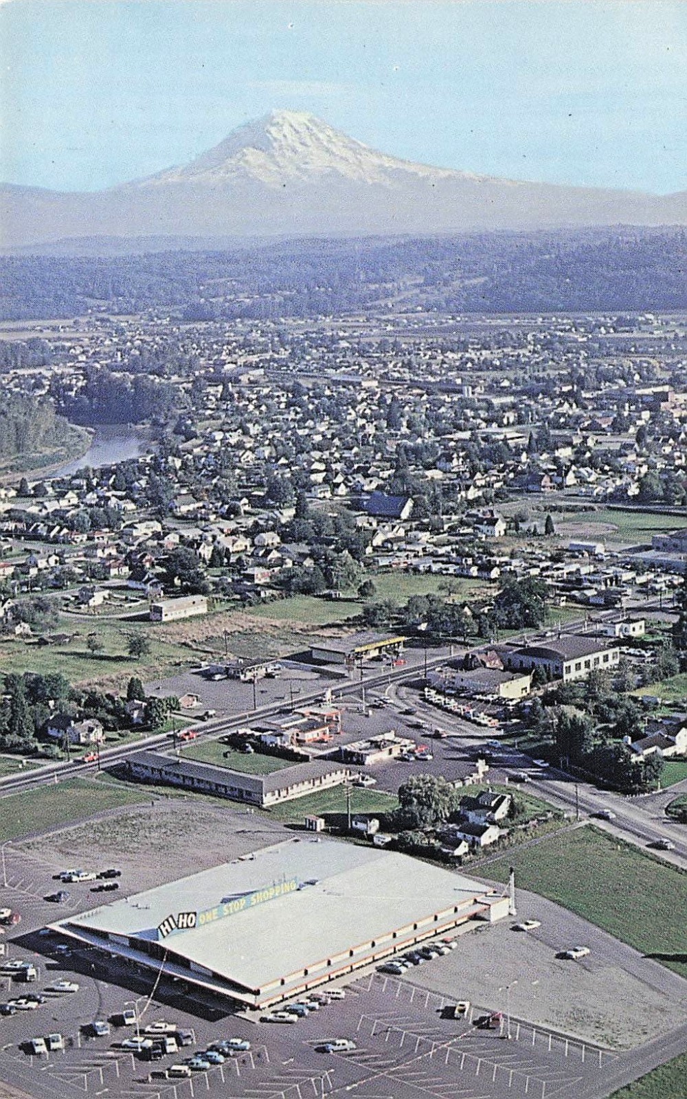 Puyallup WA Washington Hi Ho Shopping Center Mount Rainier Vtg Postcard 23A
