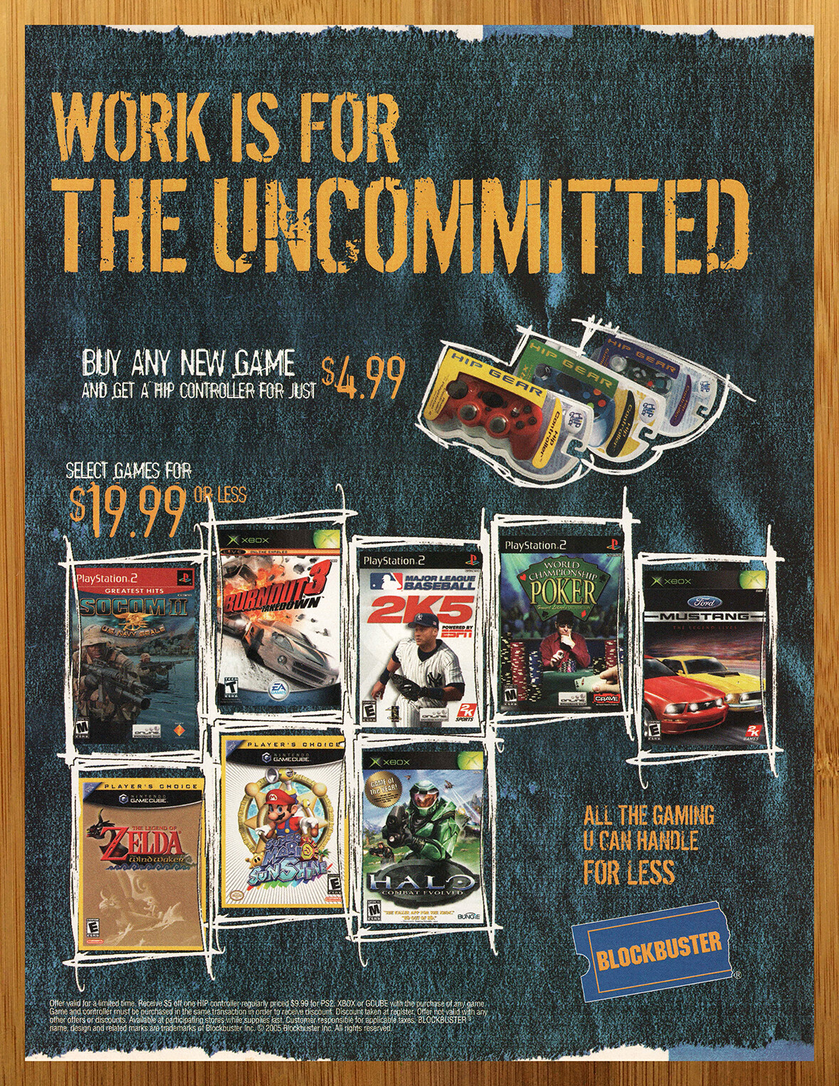 2005 BLOCKBUSTER Video Games Rentals Print Ad/Poster Zelda Mario Sunshine Halo