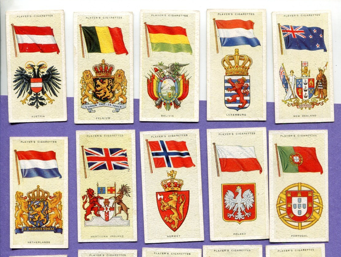1936 JOHN PLAYER & SONS NATIONAL FLAGS AND ARMS 50 TOBACCO CARD SET 1936 JOHN PLAYER & SONS NATIONAL FLAGS AND ARMS 50 TOBACCO CARD SET