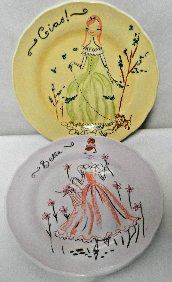 Anthropologie NEW Vintage Bella & Ciao salad started plate set 2 lavender yellow Anthropologie NEW Vintage Bella & Ciao salad started plate set 2 lavender yellow