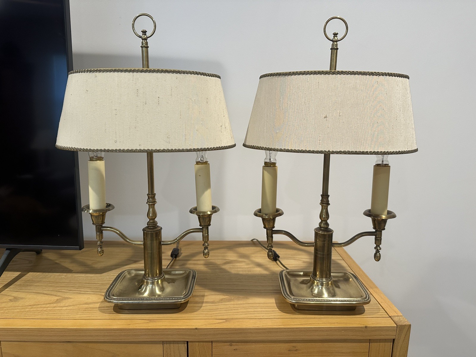 Matched pair Frederick Cooper Chicago 2-light candelabra/bouillotte table lamps 