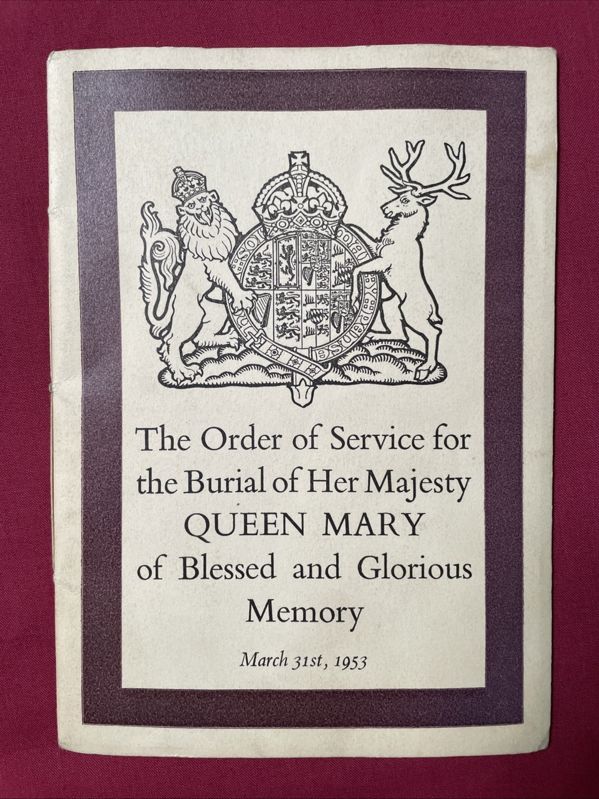 1953 Order of Service for the Burial of Queen Mary (Wife of King George V)