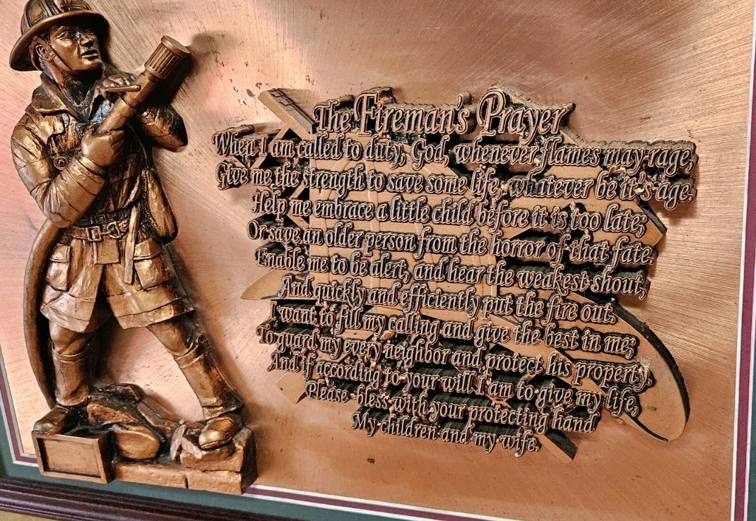 Rare Peter Friedling Copper Fireman\'s Prayer In High Relief,  Framed 22x16\