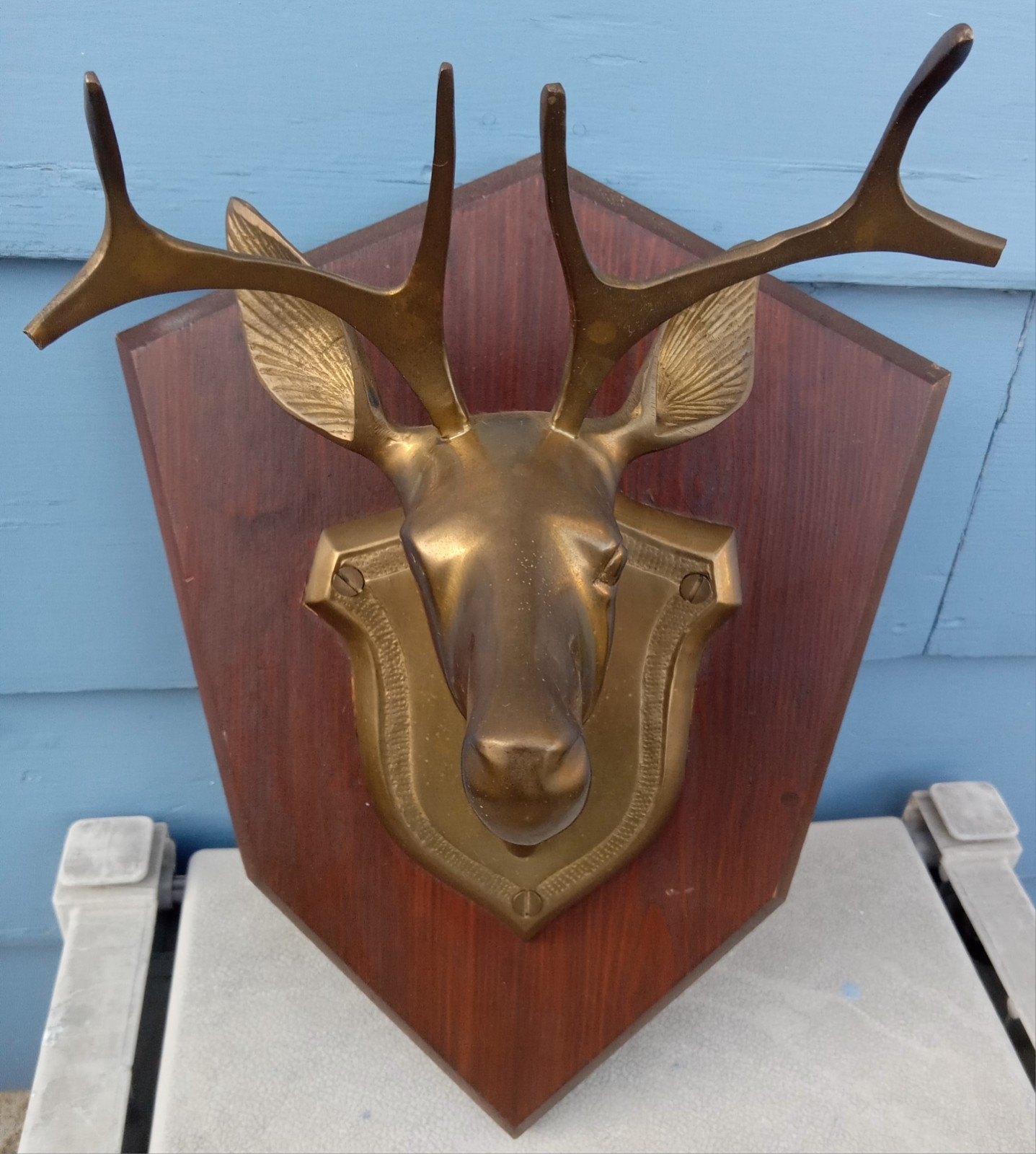 Vintage Brass Deer Head Wall Mount Trophy Plaque 10\ Vintage Brass Deer Head Wall Mount Trophy Plaque 10\