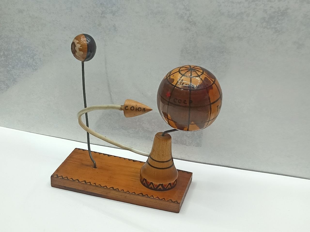 Vintage USSR Space Rocket Globe Table Souvenir Sputnik Wood Mir Moon Soviet 60s Vintage USSR Space Rocket Globe Table Souvenir Sputnik Wood Mir Moon Soviet 60s